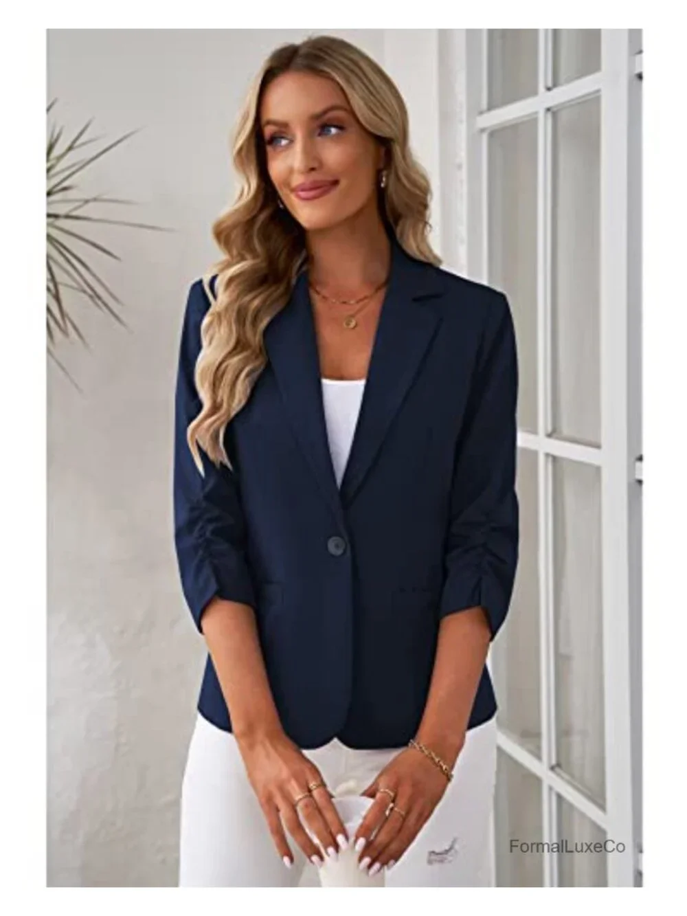 Women's Blazer Suit Jacket 3/4 Sleeve Business Casual Work